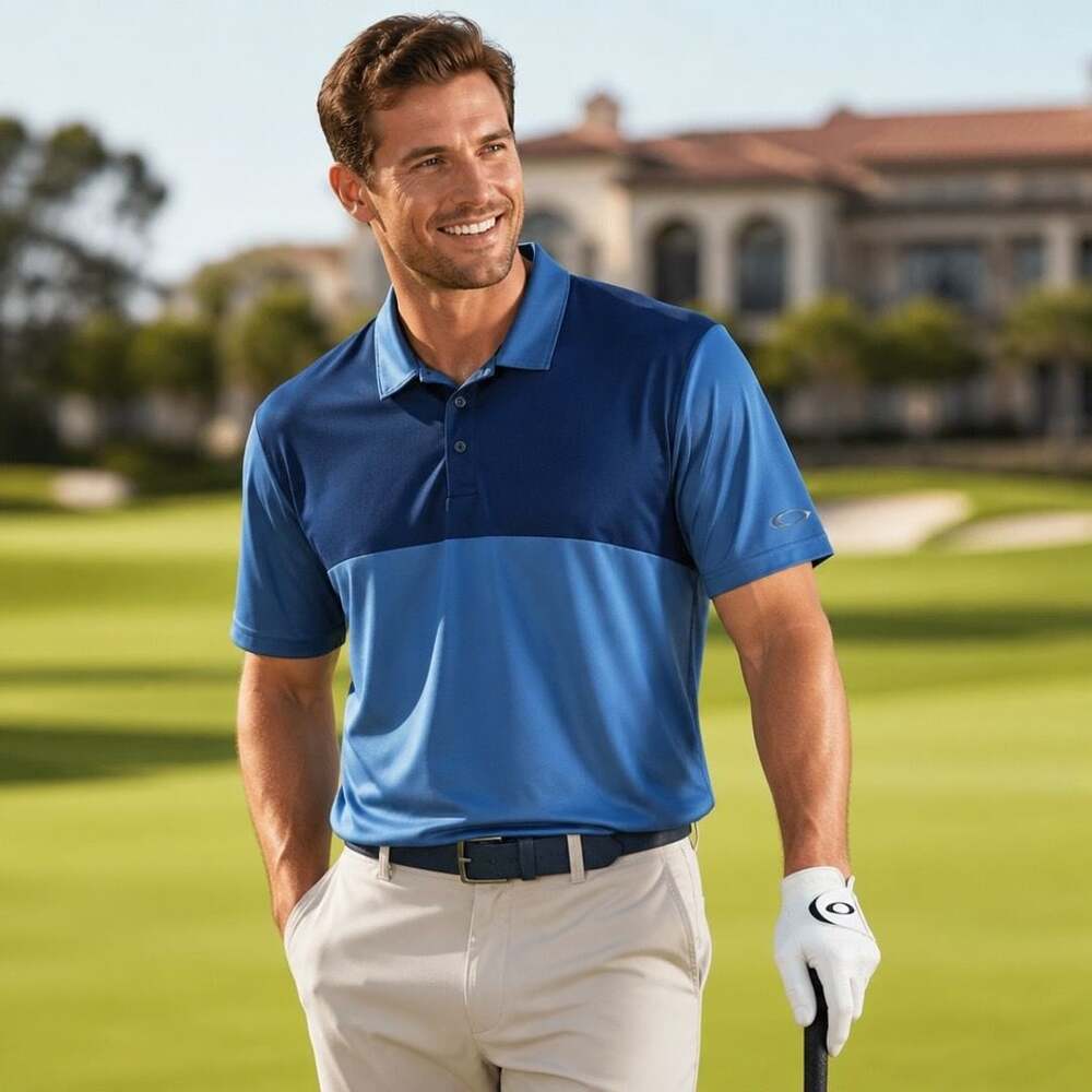 Oakley Hydrolix Regular Fit Colorblock Golf Polo Shirt Blue Size L